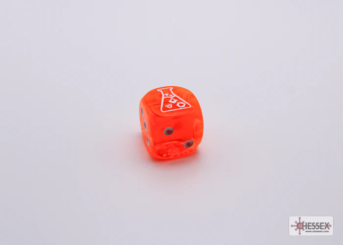 Chessex Lab Dice Translucent Neon Orange / White Black Light 8 Dice Set 30060 - Image 3