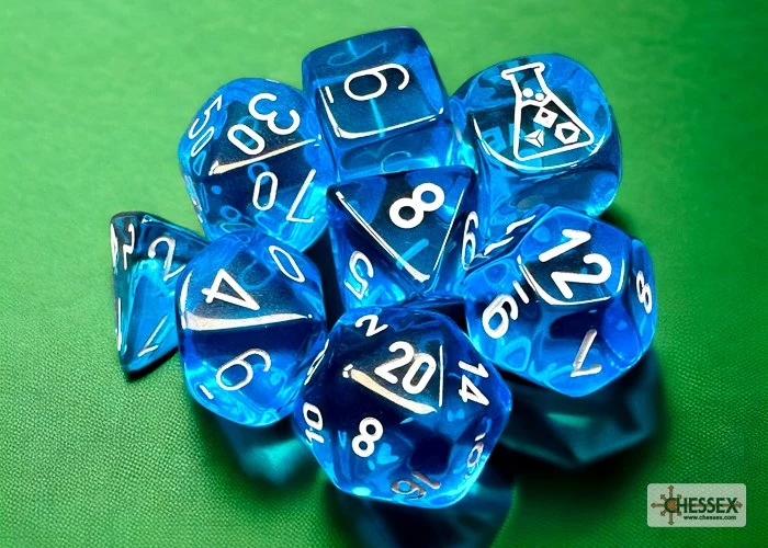 Chessex Lab Dice Translucent Tropical Blue / White 8 Dice Set 30063 - Image 2