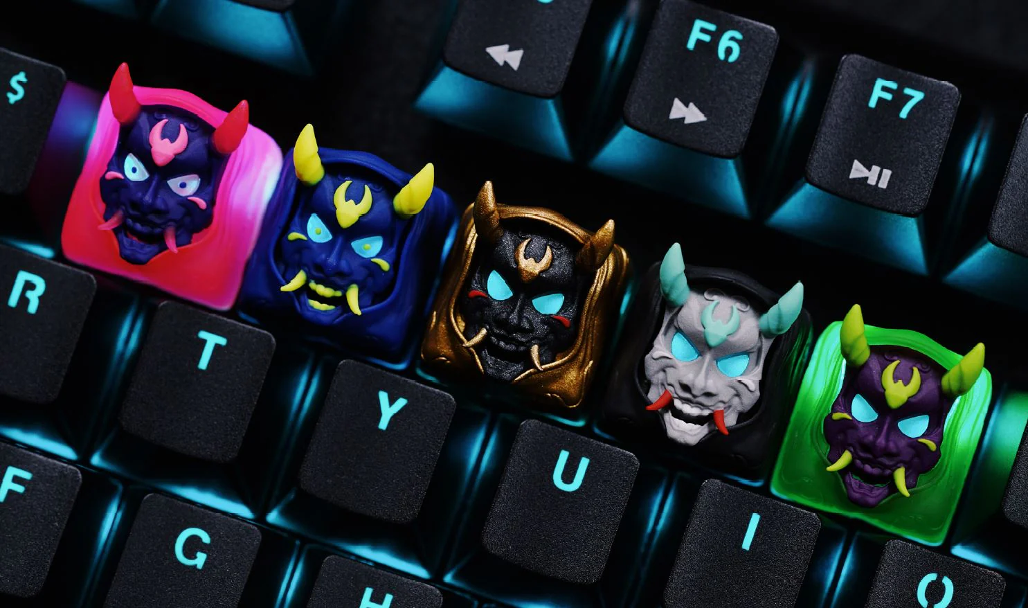 Hot Keys Project HKP Hannya Black / Grey / Mint Artisan Keycap - Image 2
