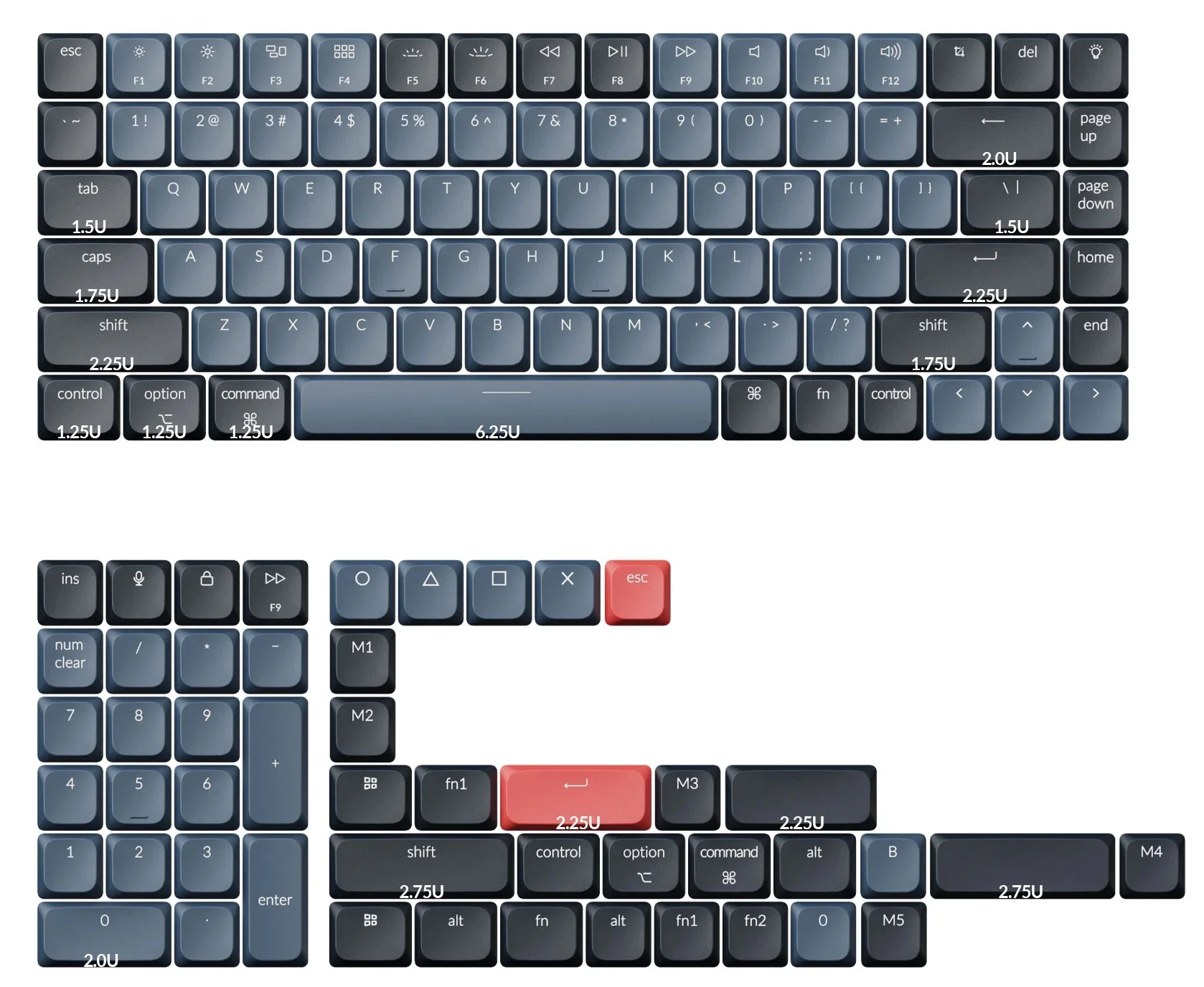Keychron Black and Grey 135 Key LSA Profile ABS Backlit Keycap Set