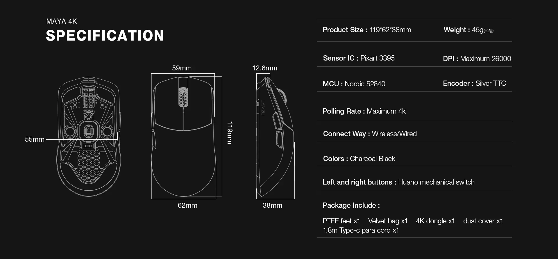 LAMZU Maya 1K / 4K Wireless Mouse - Image 7