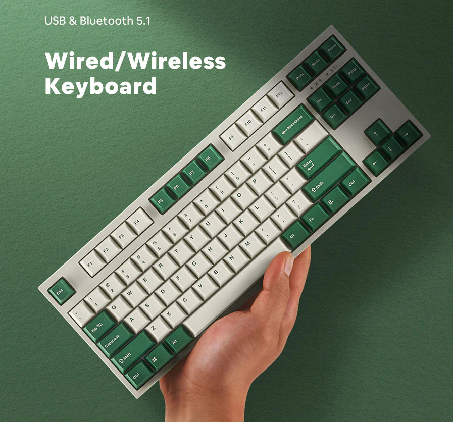 Leopold FC750RBT White/Green PD TKL Bluetooth Double Shot PBT Mechanical Keyboard - Image 4