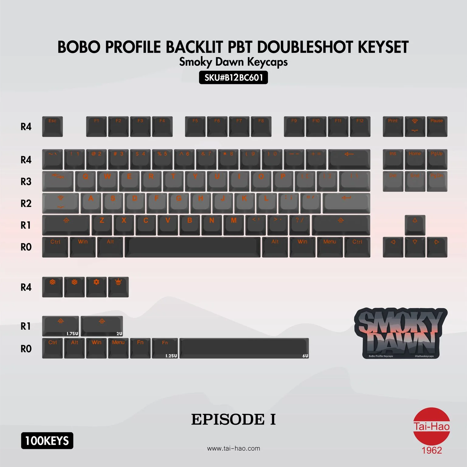Tai-Hao Smoky Dawn 100 Key BOBO Profile Double Shot PBT Keycap Set - Image 3
