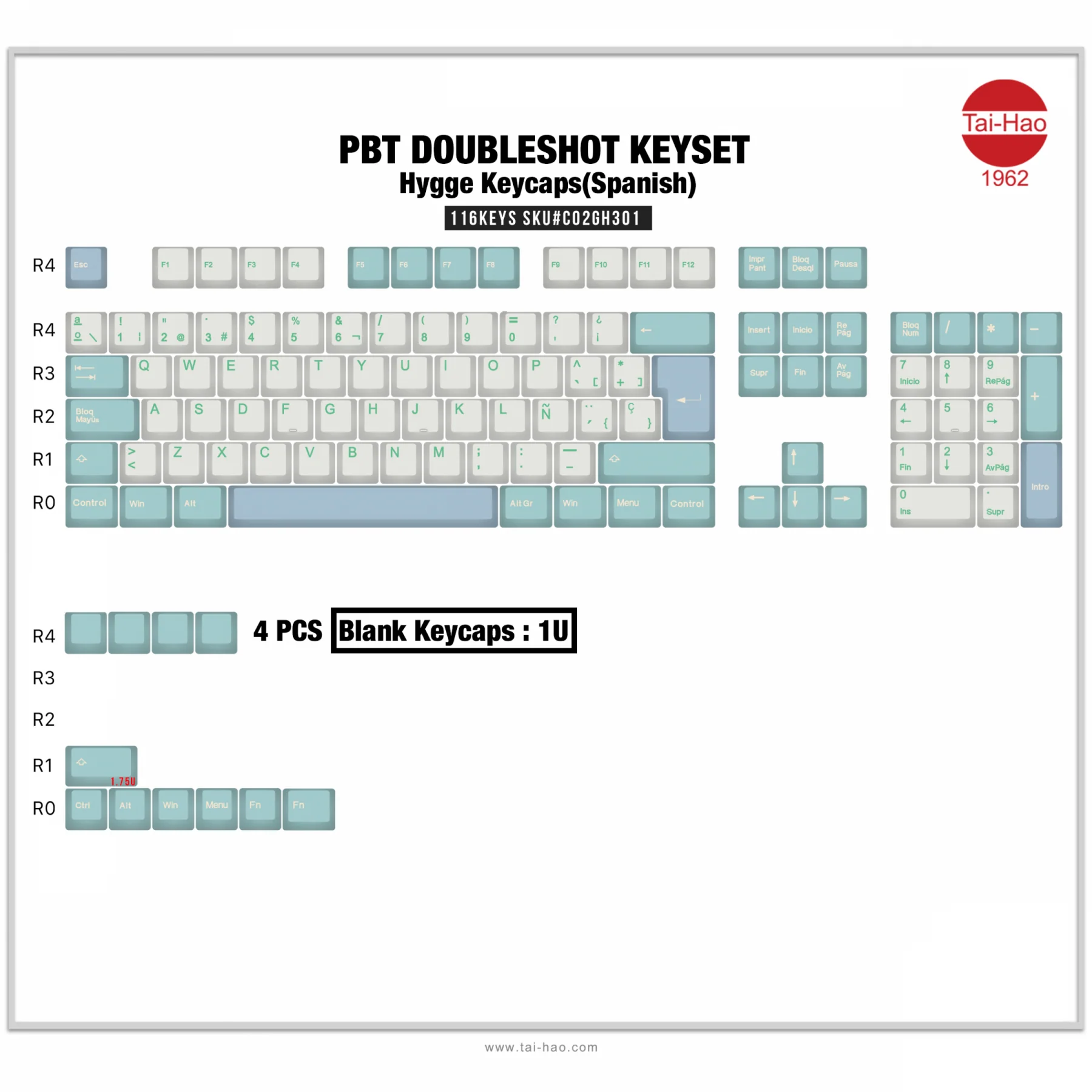 Tai-Hao Hygge Spanish ISO 116 Key OEM Profile PBT Double Shot Keycap Set - Image 9
