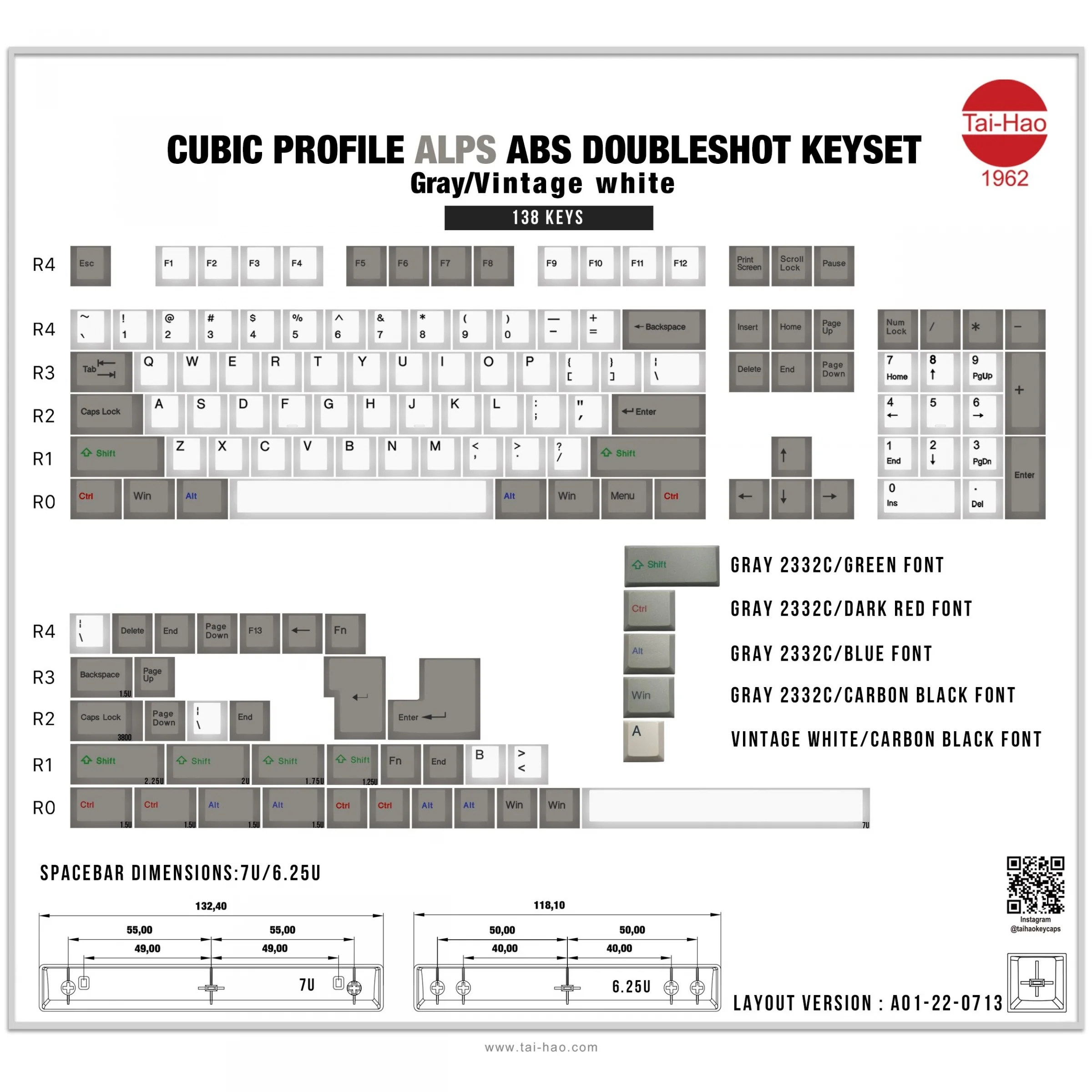 Tai-Hao Vintage White / Grey Backlit 138 Key Cubic Profile ABS Double Shot ALPS Keycap Set - Image 6