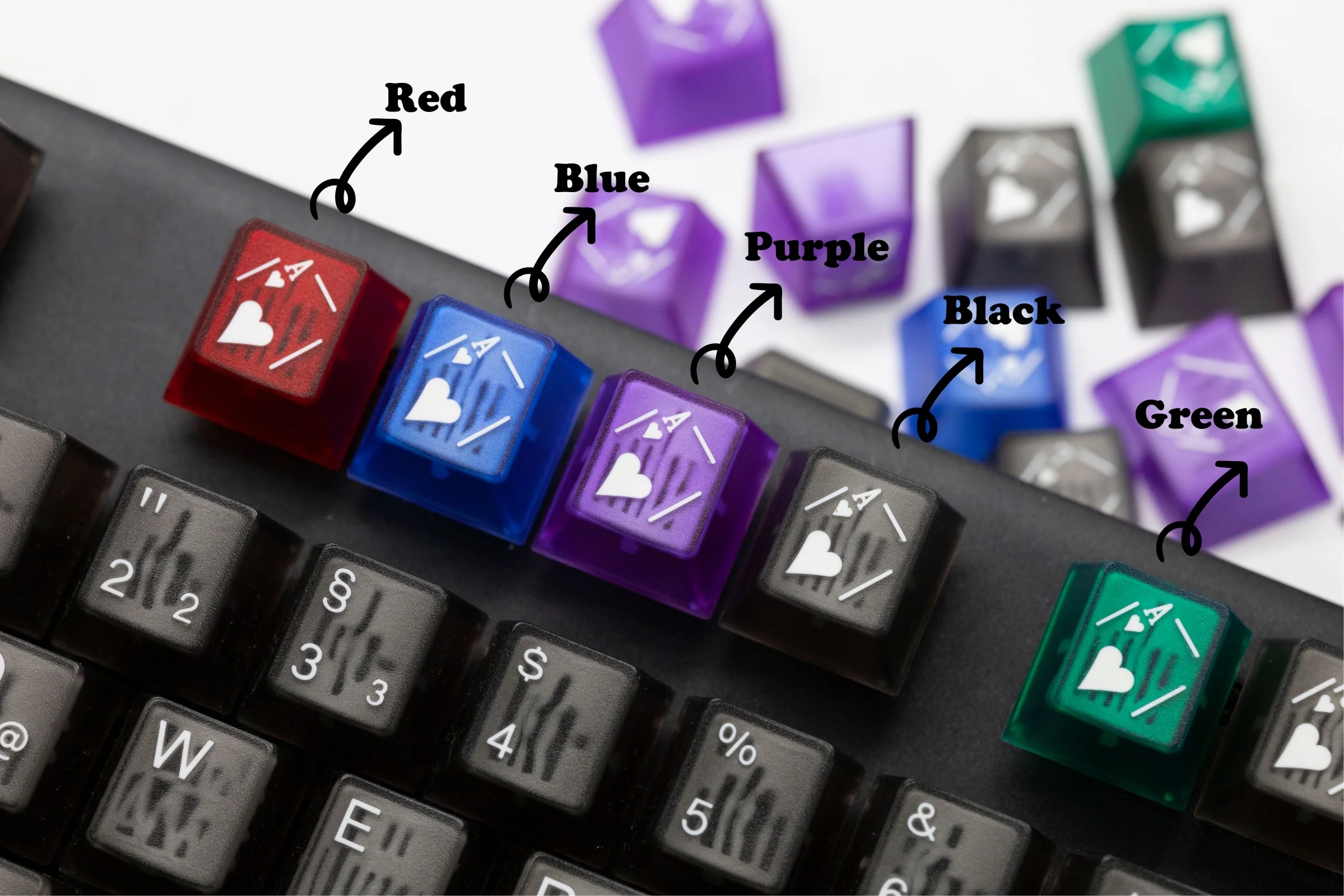 Tai-Hao Black Playing Cards 16-Key Cubic Profile Double Shot ABS Translucent Keycap Set - Image 3
