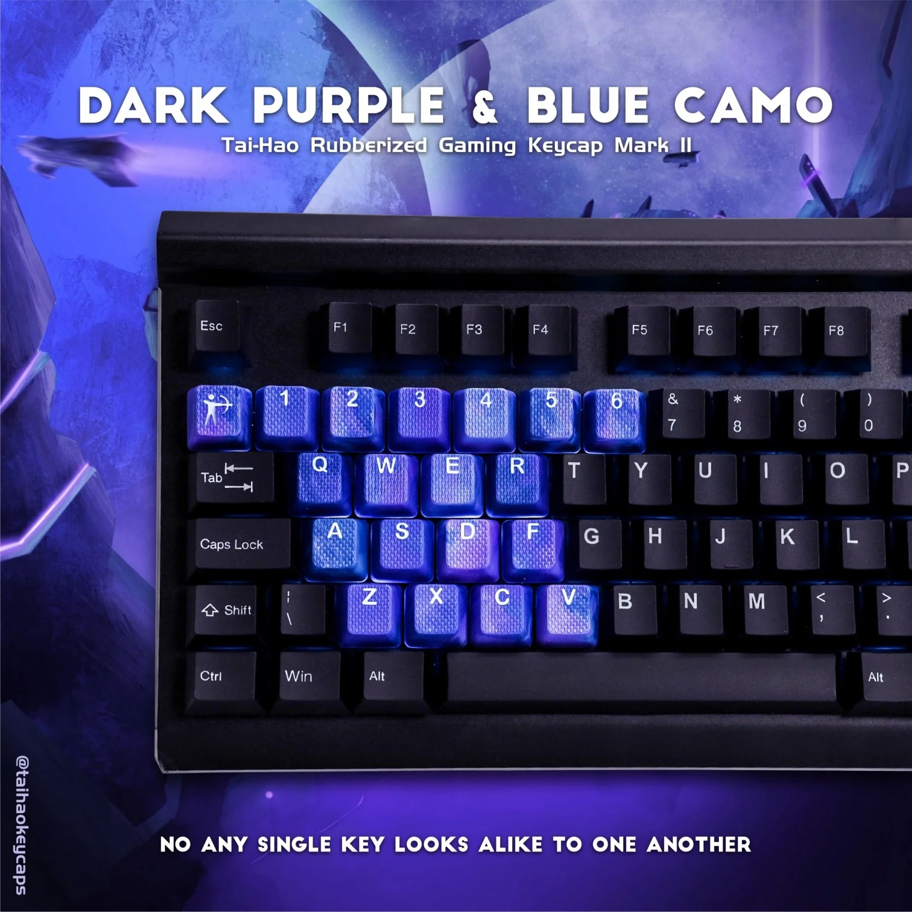 Tai-Hao Dark Purple & Blue Camo 23 Key OEM Profile TPR Rubberized Gaming Keycap Set - Image 2