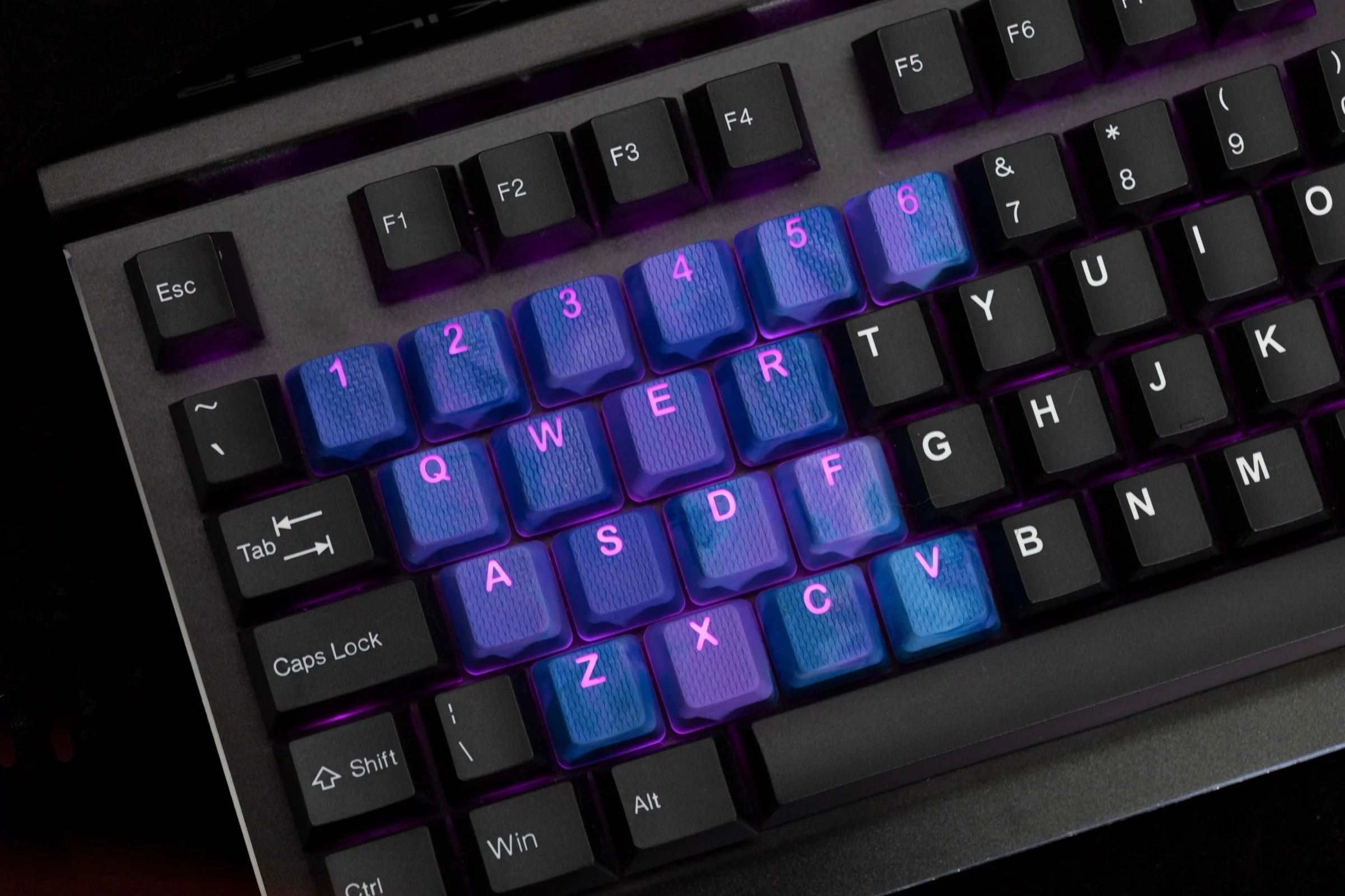 Tai-Hao Dark Purple & Blue Camo 23 Key OEM Profile TPR Rubberized Gaming Keycap Set - Image 3