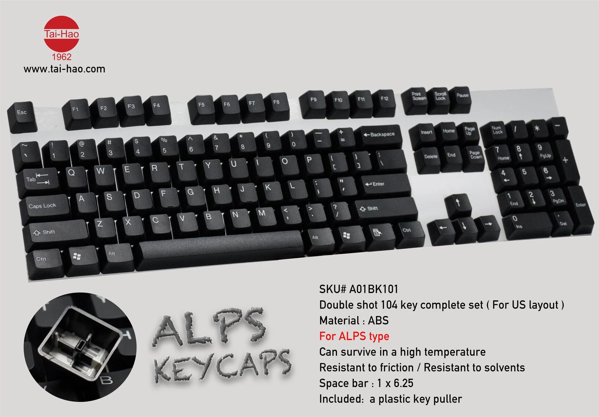 Tai-Hao ALPS 104 Key ABS Double Shot Keycap Set White on Black