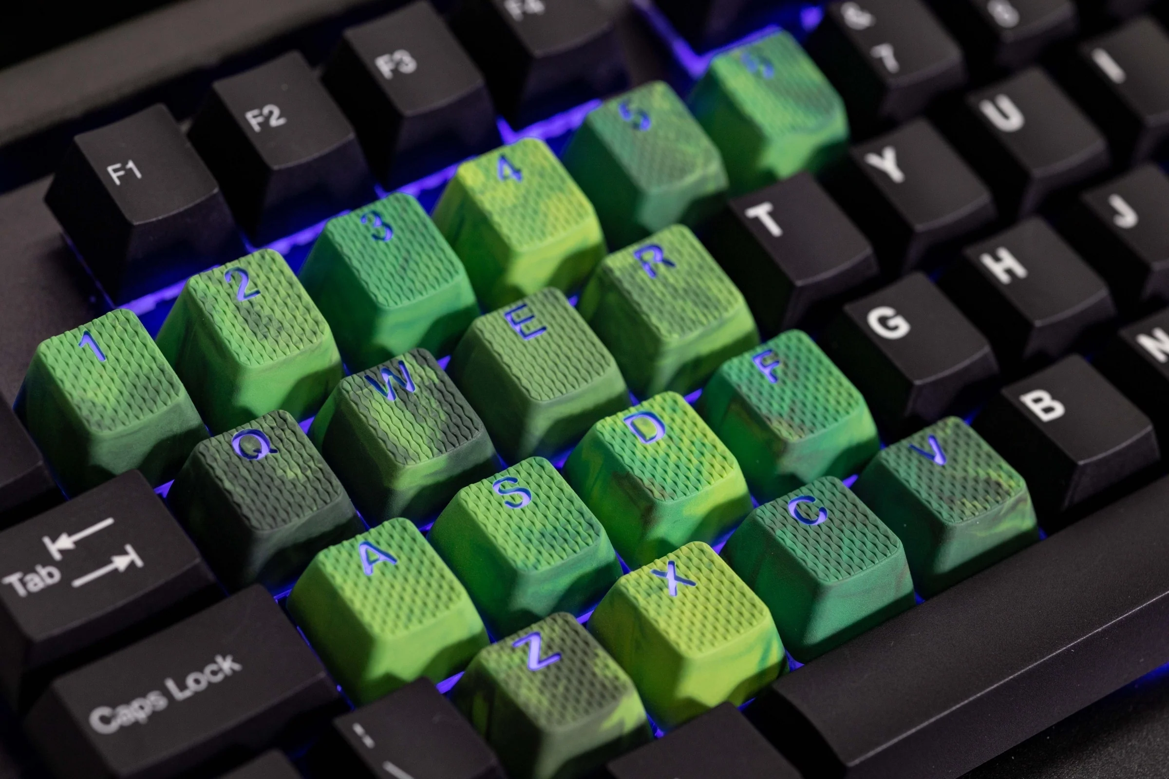 Tai-Hao Green Camo 23 Key OEM Profile TPR Rubberized Gaming Backlit Keycap Set - Image 3