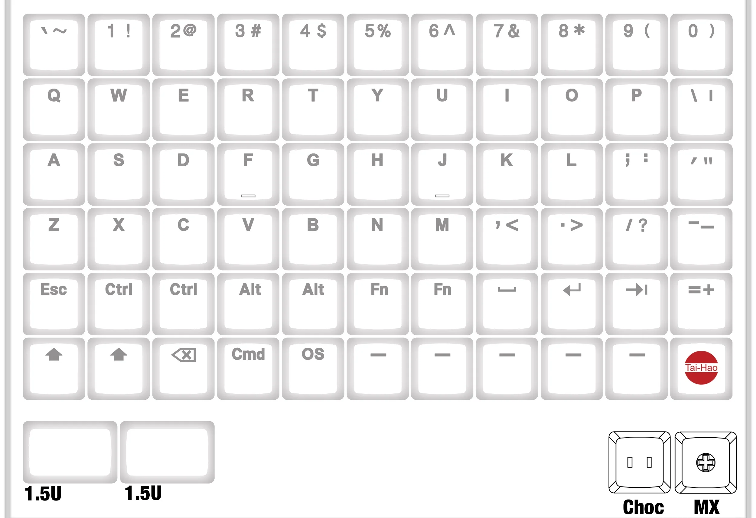 Tai-Hao White THT Backlit 65 Key Double Shot PBT Low Profile Keycap Set - Image 2