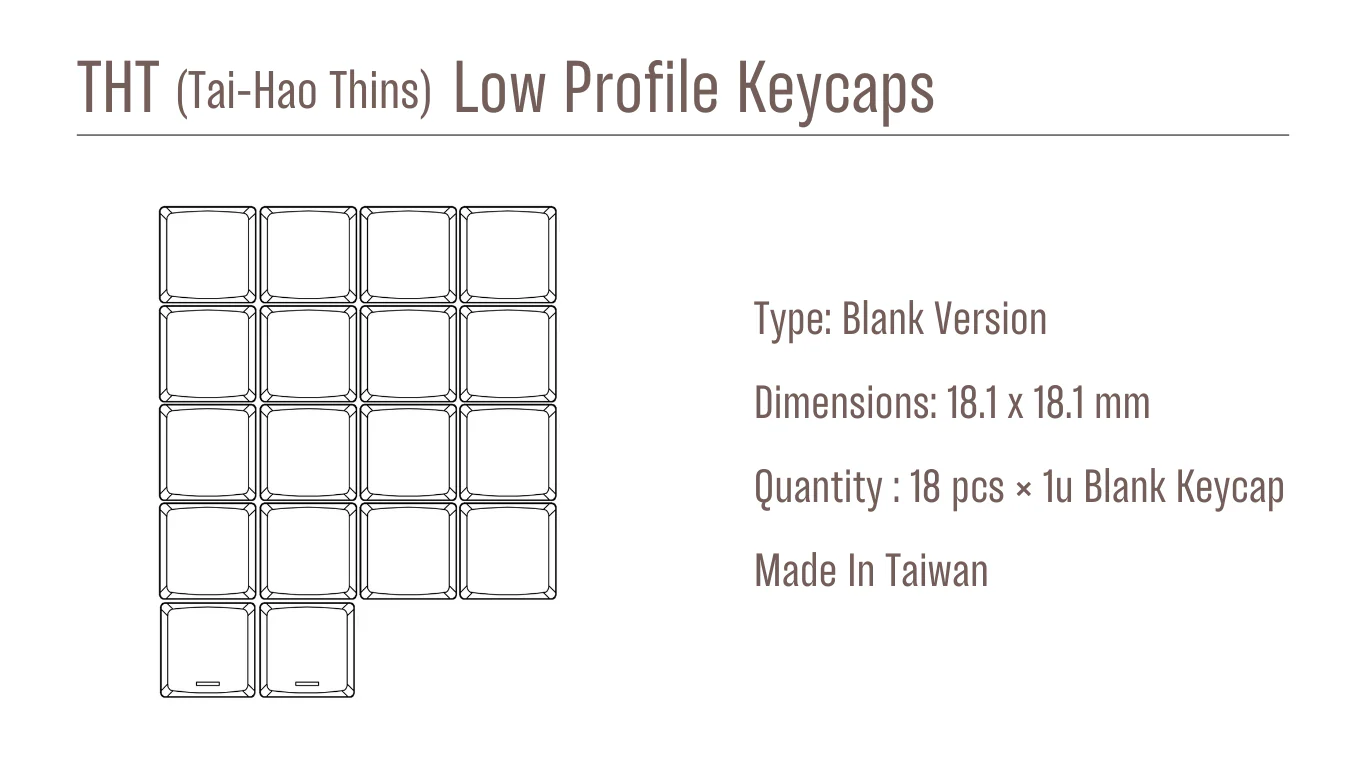 Tai-Hao White THT Blank 18 Key ABS Low Profile Keycap Set - Image 2