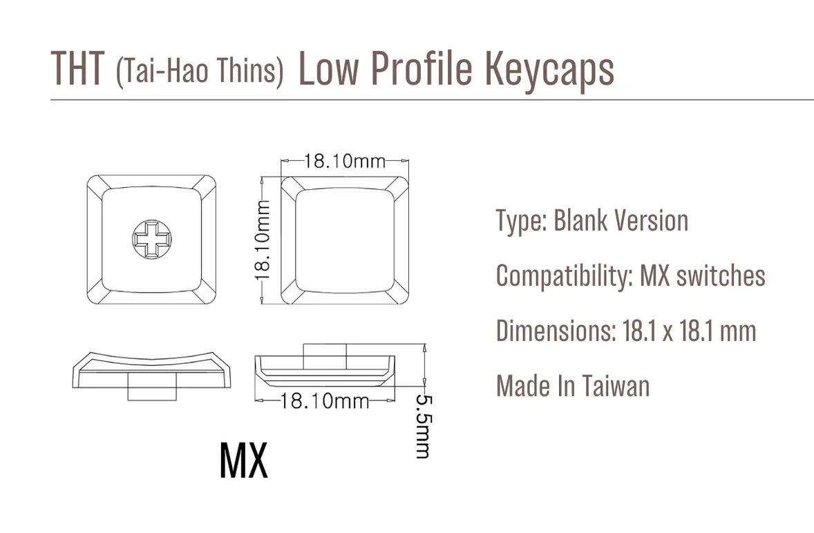 Tai-Hao White THT Blank 18 Key PBT Low Profile Keycap Set - Image 4
