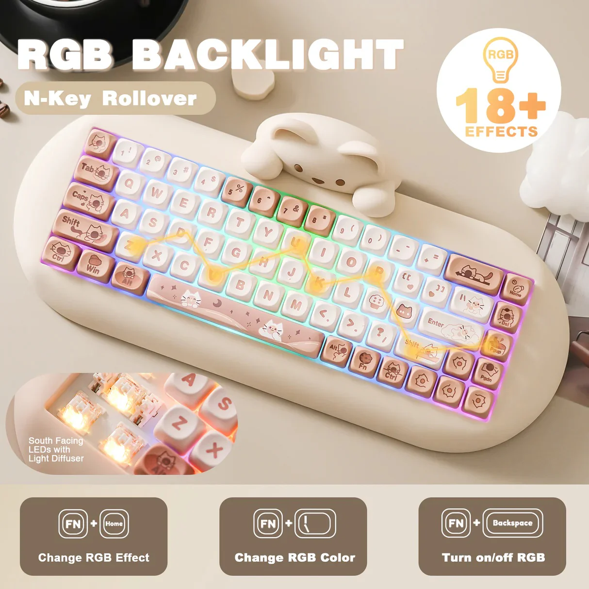 Yunzii C68 Cat Silicone 65% Hotswap Bluetooth + 2.4 GHz. RGB Mechanical Keyboard - Image 15
